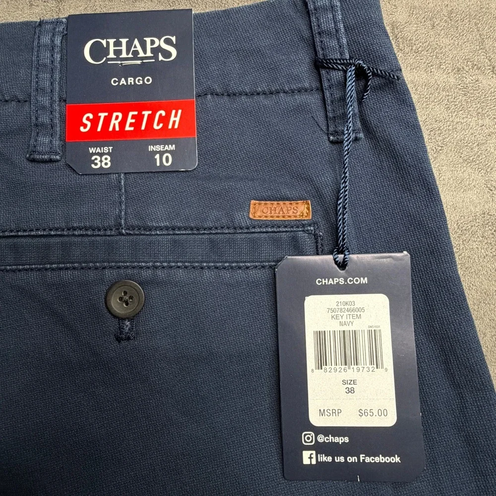 Chaps Cargo Shorts Men 38 Navy Blue Stretch Comfort Waistband New With Tags